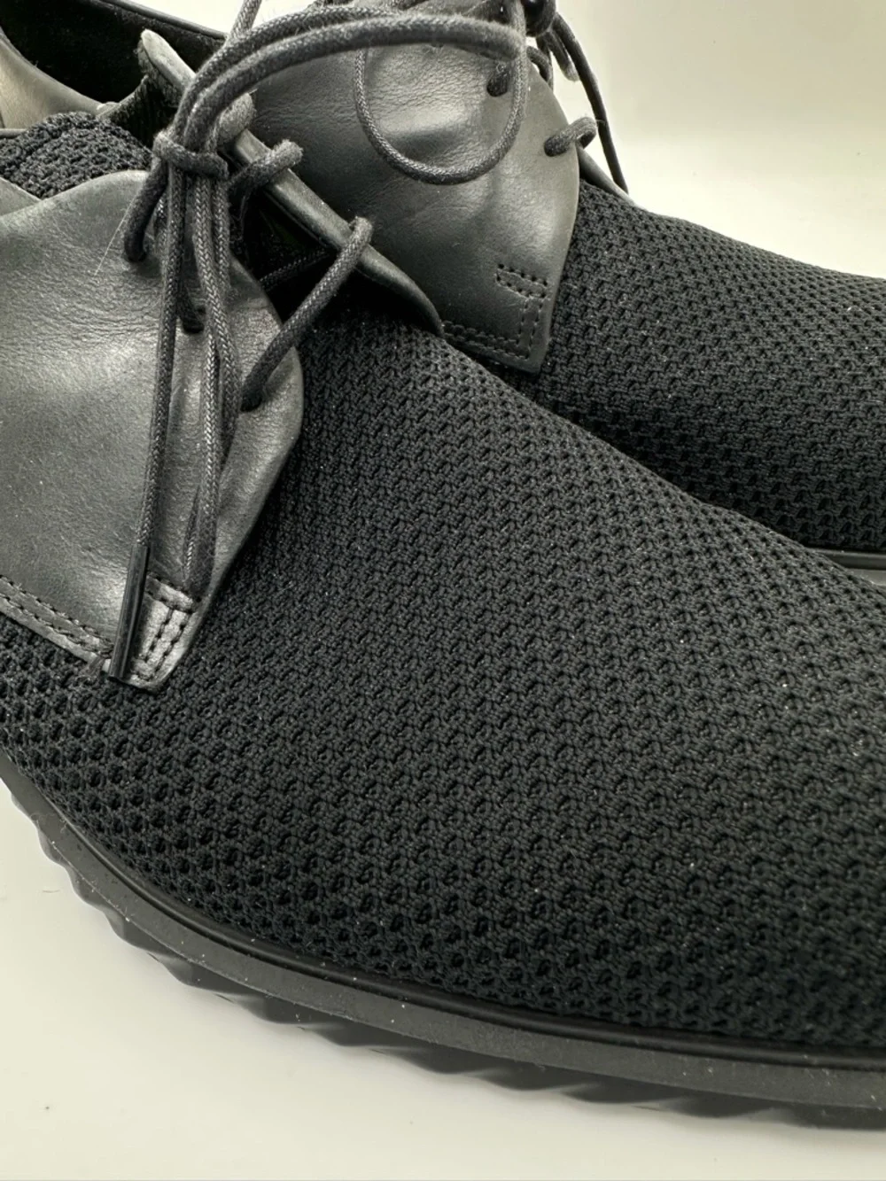 Ecco ST. 1 Men's Hybrid Lite Mesh Black Knit Derby Oxford Shoes Lime Insole